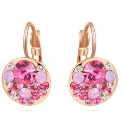 Premium quality rose gold plated modern round pink swiss CZ diamonds earrings